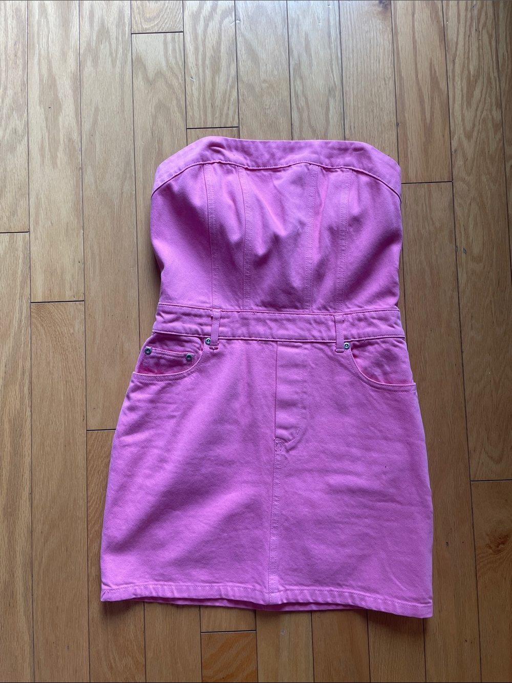 Womens Strapless Pink Cotton Dress